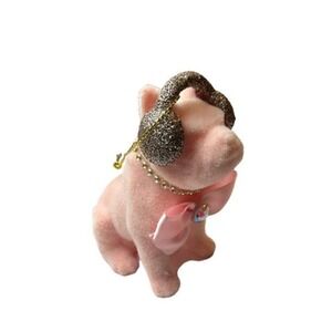 French Bulldog Ornament Christmas  Pink Gold Headphones